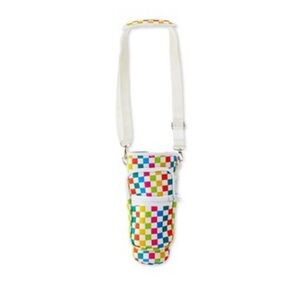 Women Owned White Checkerboard Car Cup Bottle Velcro Sleeve with Pouch
